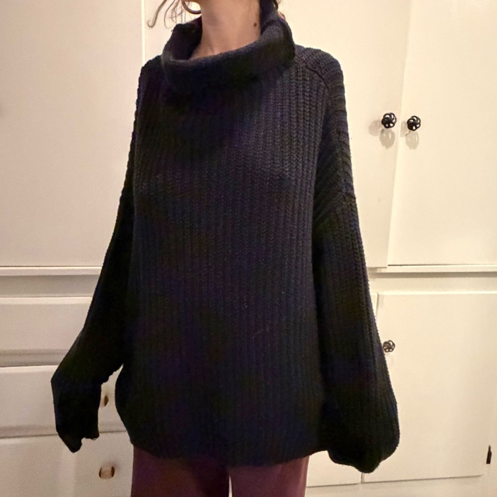 Free People Oversized Chunky Knit Turtleneck Sweater Black S